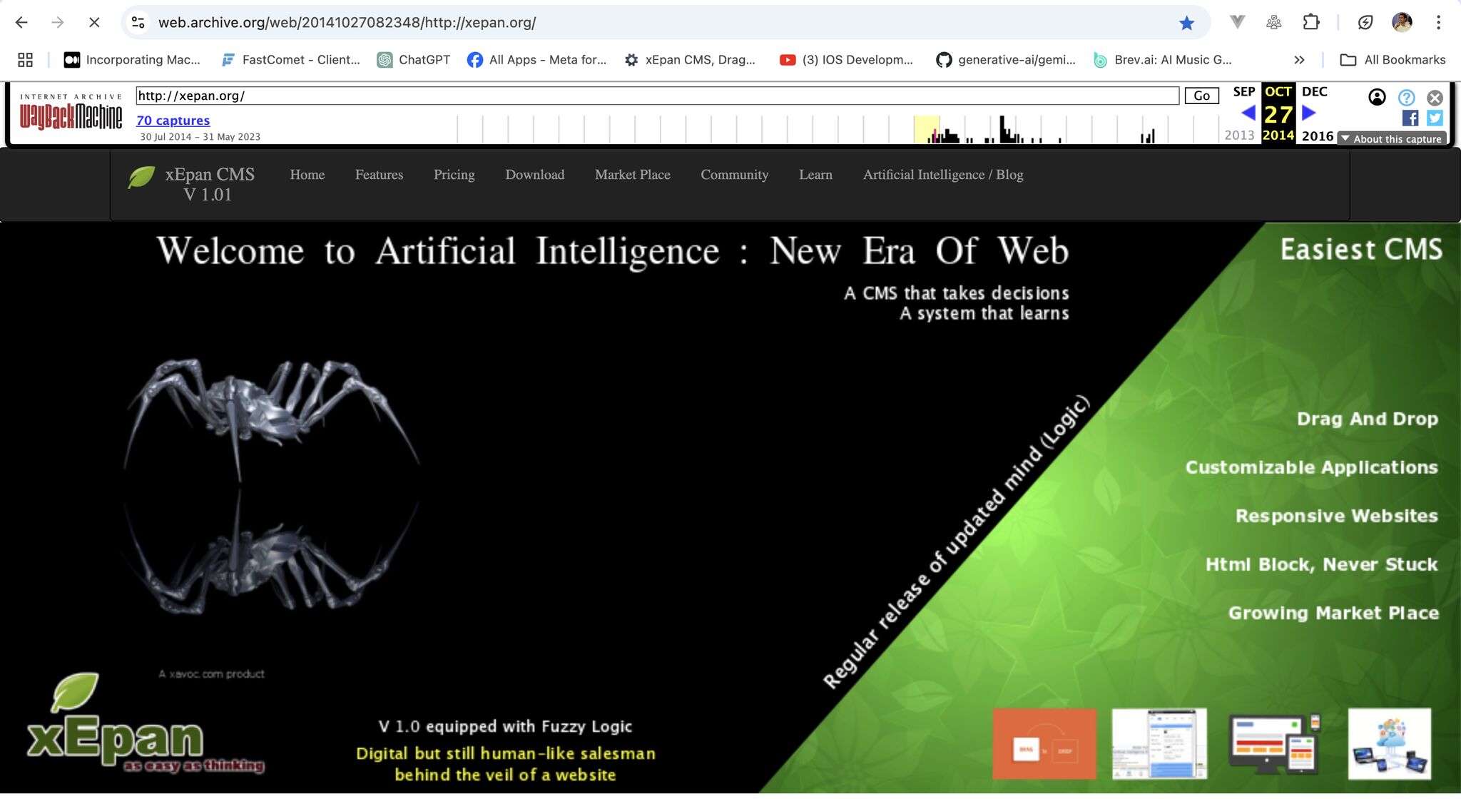 xEpan CMS homepage circa October 2014 — ‘Welcome to Artificial Intelligence: New Era Of Web’